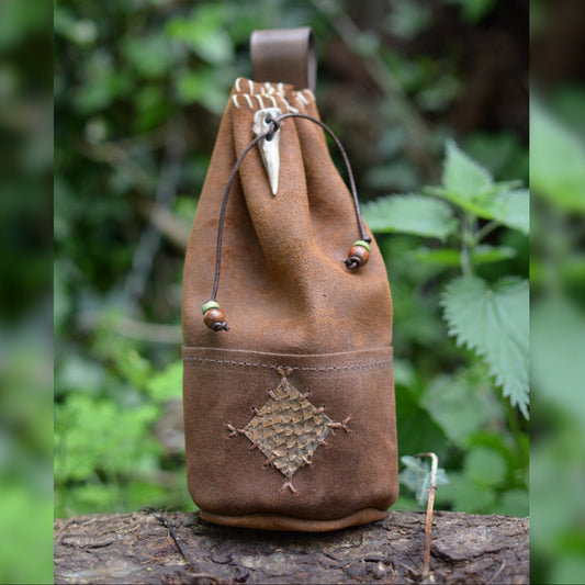 Bourse en daim & cuir de poisson