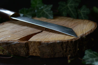 Scramasaxe forgé main acier XC75 - détail lame carbone long couteau germain scandinave